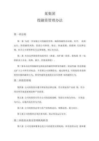 某集团公司投融资管理办法