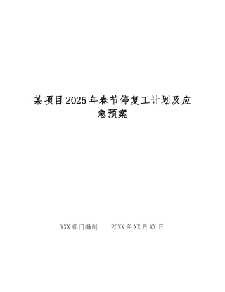 某项目2025年春节停复工计划及应急预案