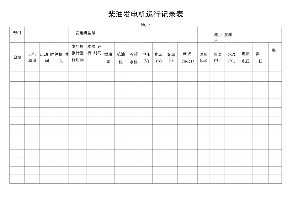 柴油发电机运行记录表_第1页