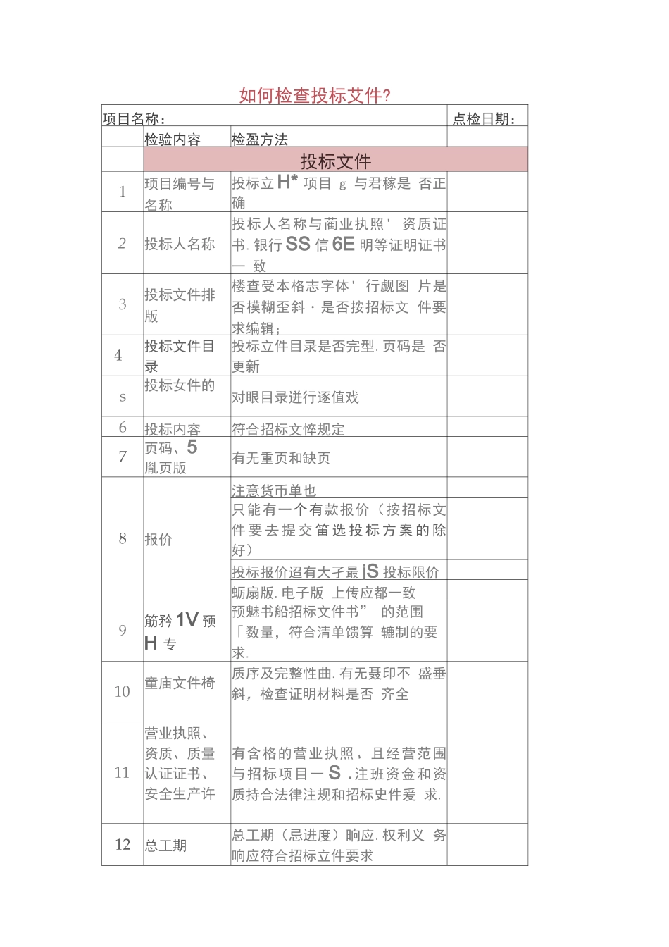 标书逐项检查表_第1页