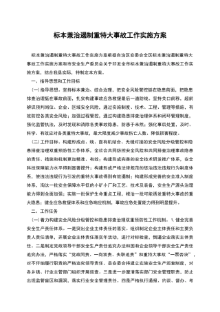 标本兼治遏制重特大事故工作实施方案