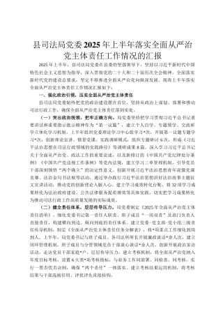 县司法局党委2025年上半年落实全面从严治党主体责任工作情况的汇报