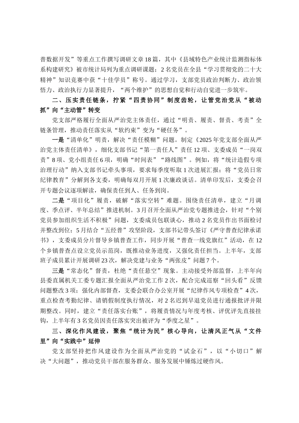 县统计局党支部2025年上半年全面从严治党主体责任落实情况报告_第2页
