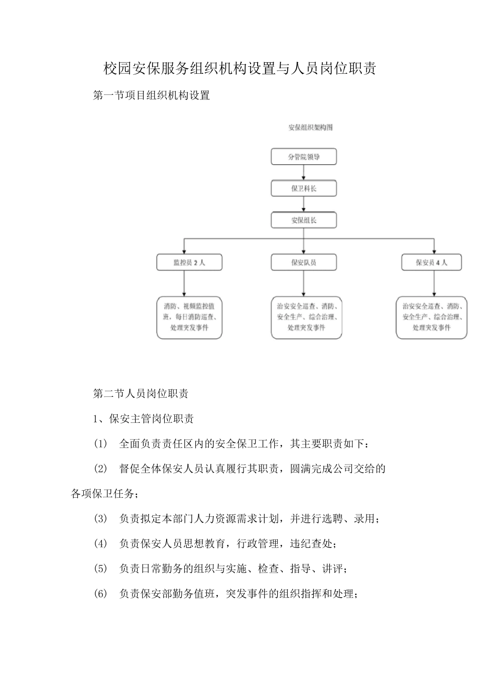 校园安保服务组织机构设置与人员岗位职责_第1页