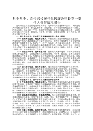 县委常委、宣传部长履行党风廉政建设第一责任人责任情况报告