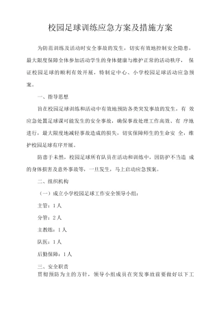 校园足球训练应急方案及措施方案