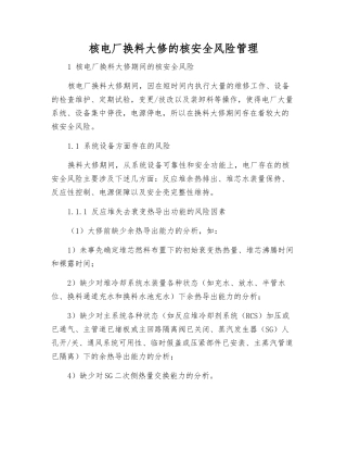 核电厂换料大修的核安全风险管理