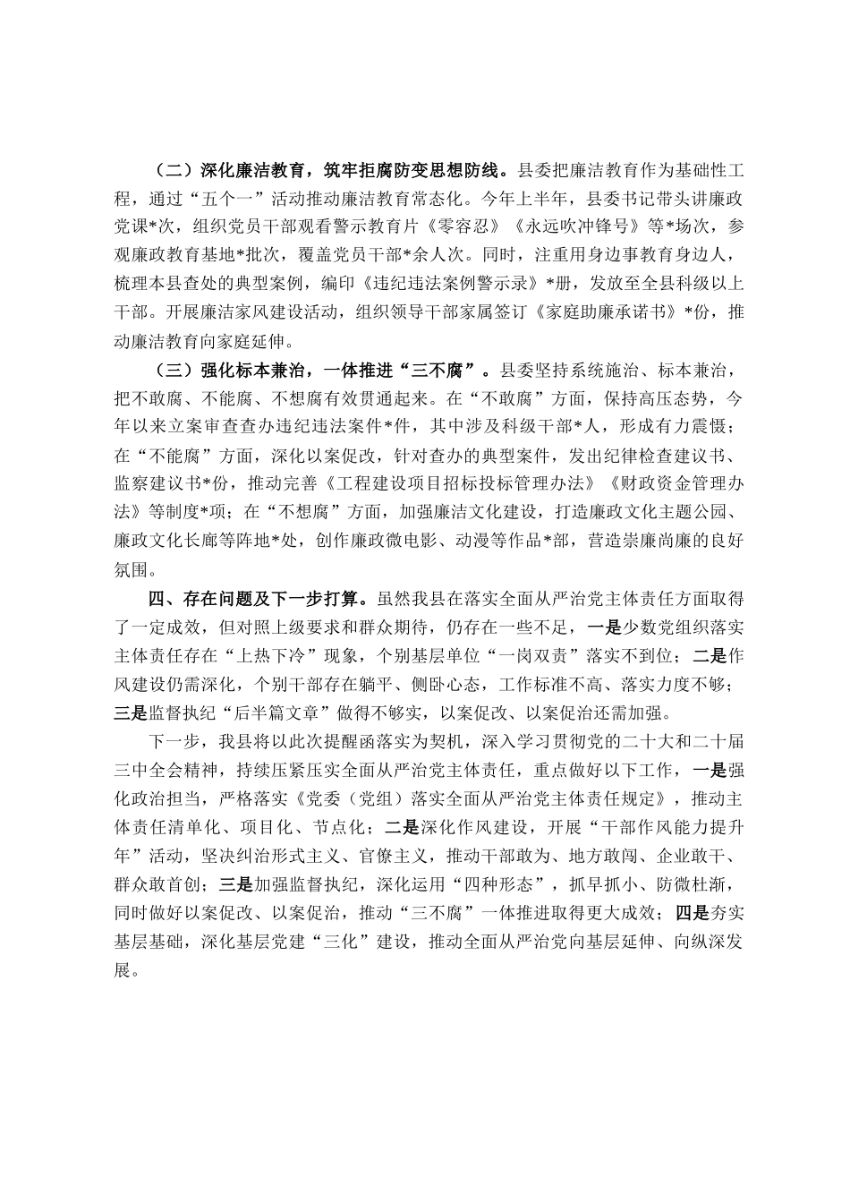县委落实《履行全面从严治党主体责任提醒函》情况汇报_第3页
