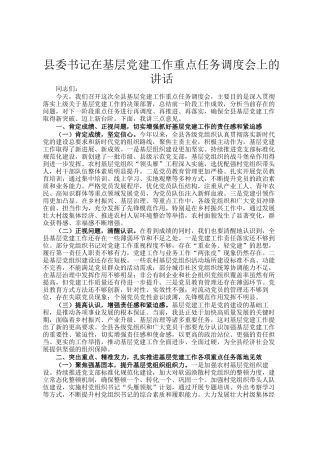 县委书记在基层党建工作重点任务调度会上的讲话