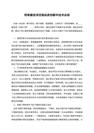 桥梁建设项目部品质创新年技术总结