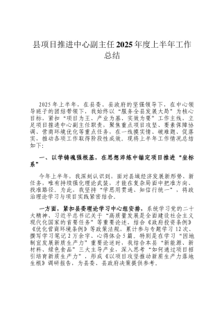 县项目推进中心副主任2025年度上半年工作总结