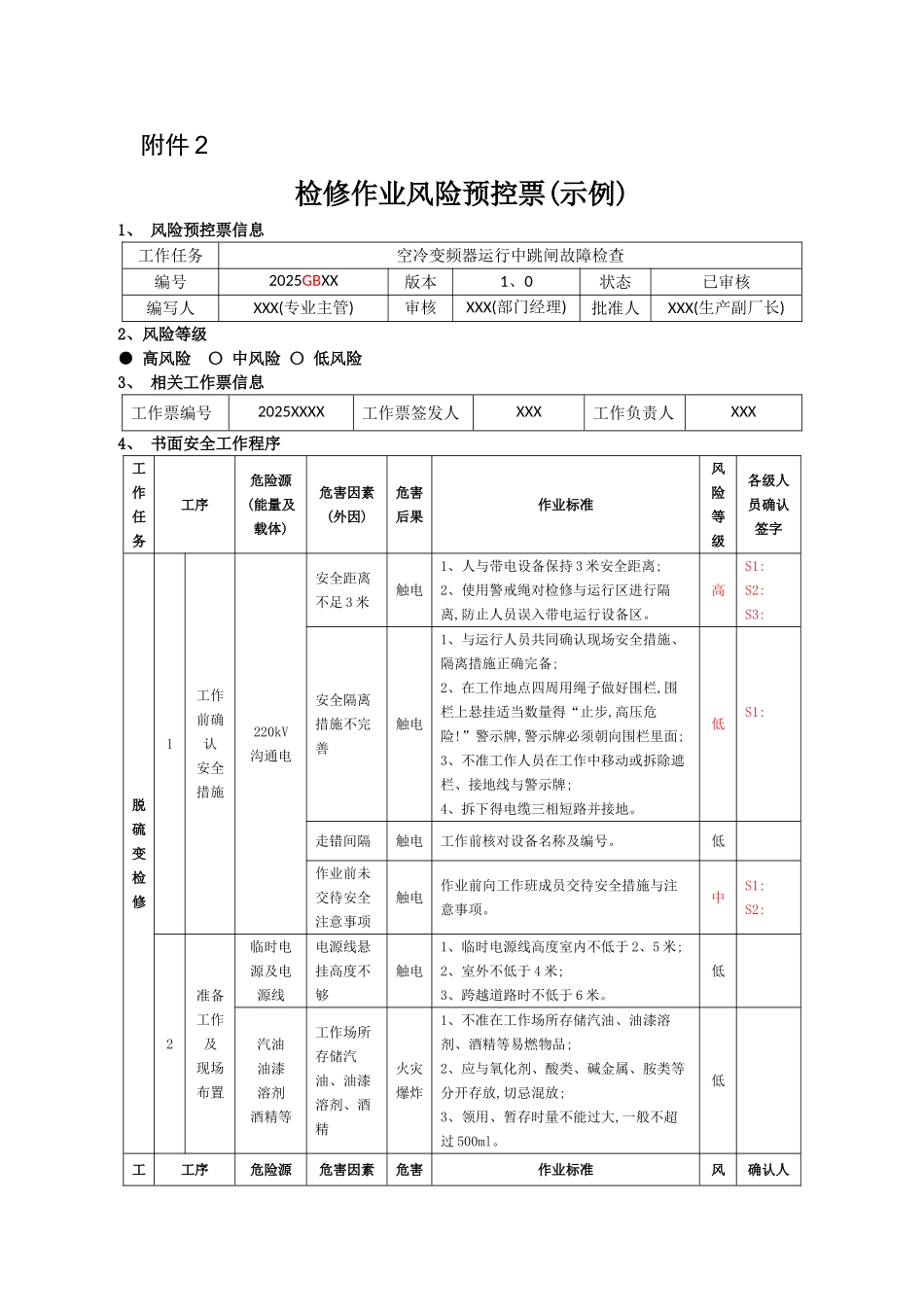 检修作业风险预控票_第1页