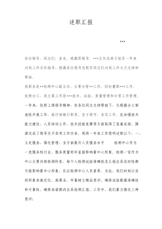 检测中心副主任年终述职报告
