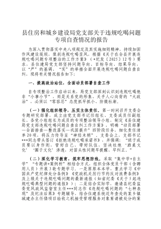 县住房和城乡建设局党支部关于违规吃喝问题专项自查情况的报告