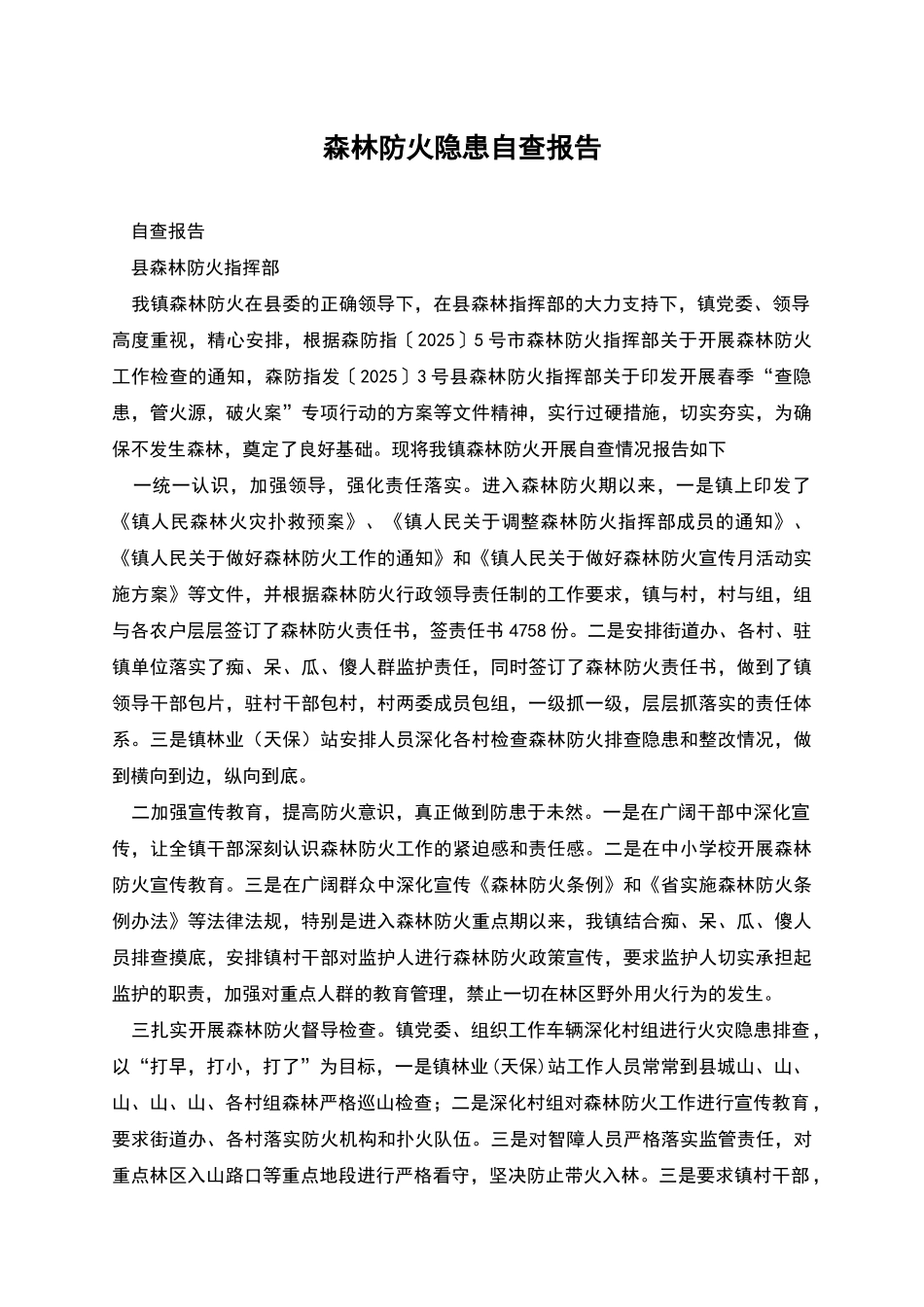 森林防火隐患自查报告_第1页