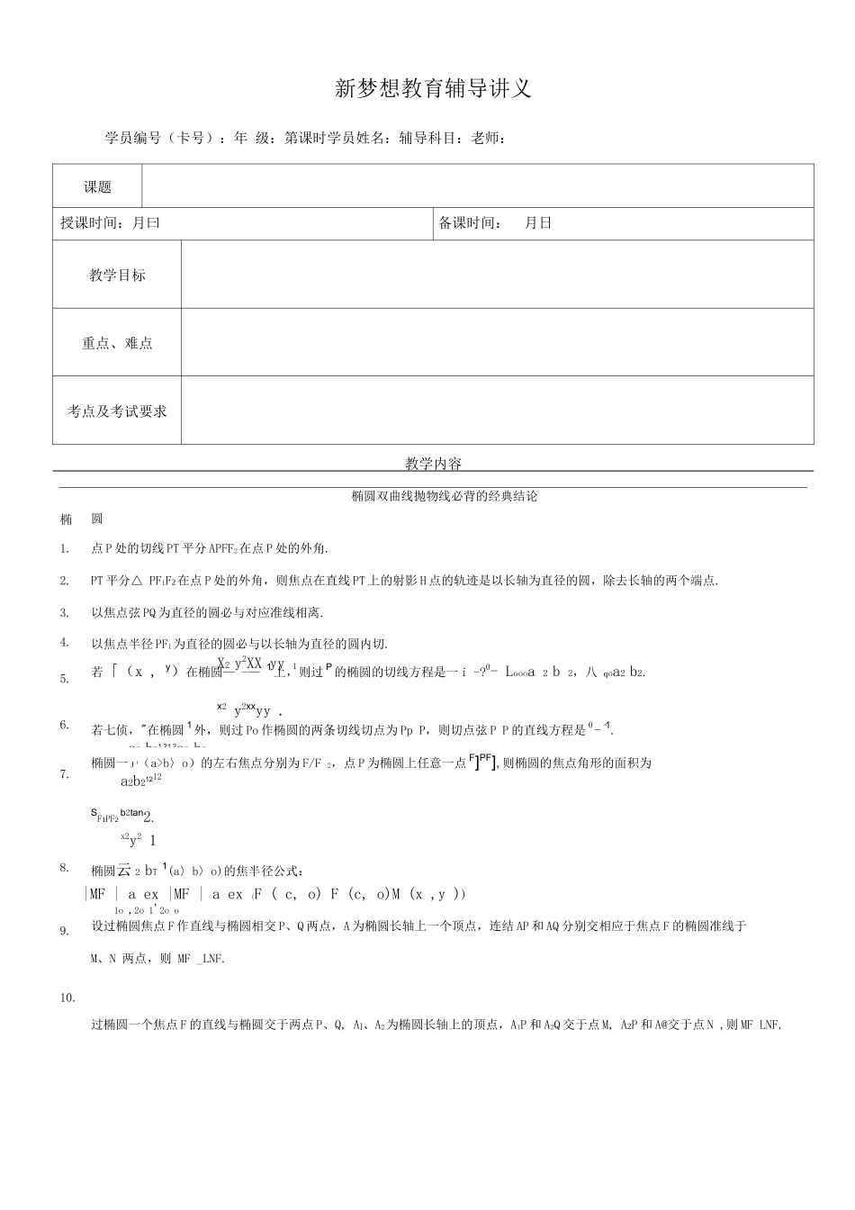 椭圆双曲线抛物线必背的经典结论_第1页