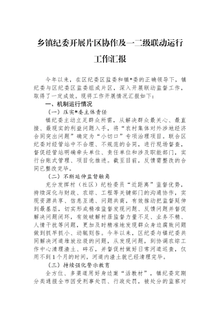 乡镇纪委开展片区协作及一二级联动运行工作汇报