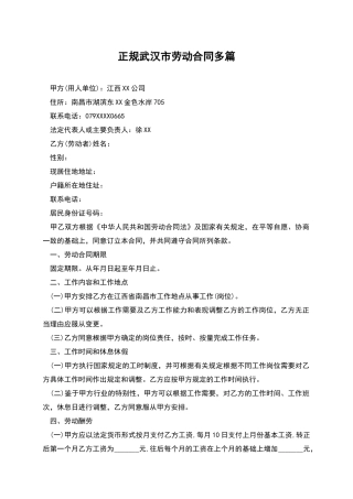 正规武汉市劳动合同多篇