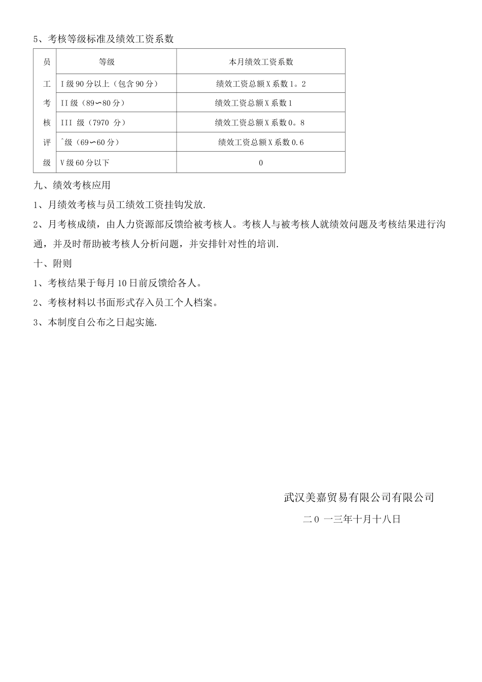 武汉美嘉贸易有限公司员工绩效考核方案_第3页