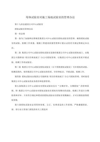 母体试验室对工地试验室的管理办法