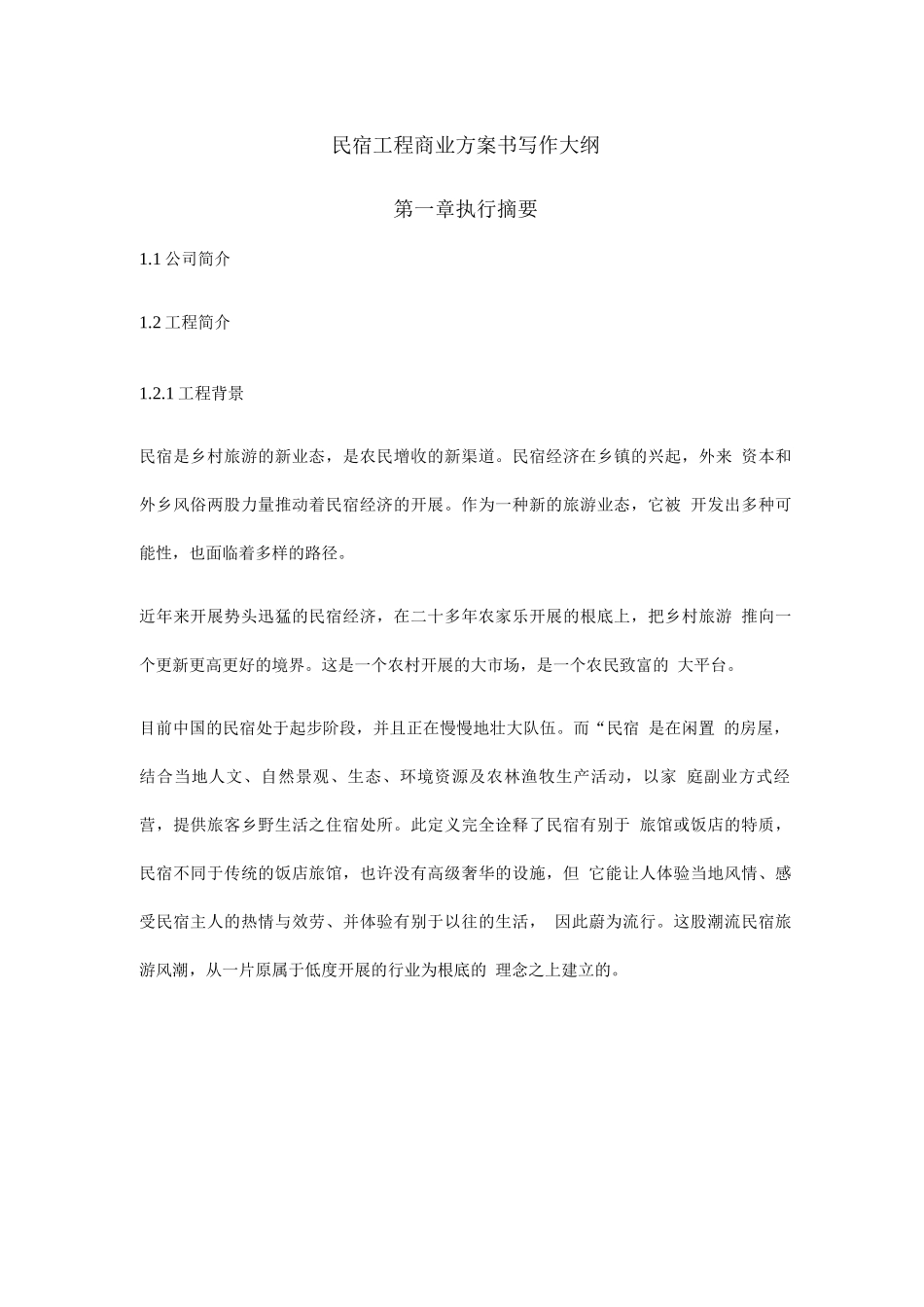 民宿项目商业计划书_第1页