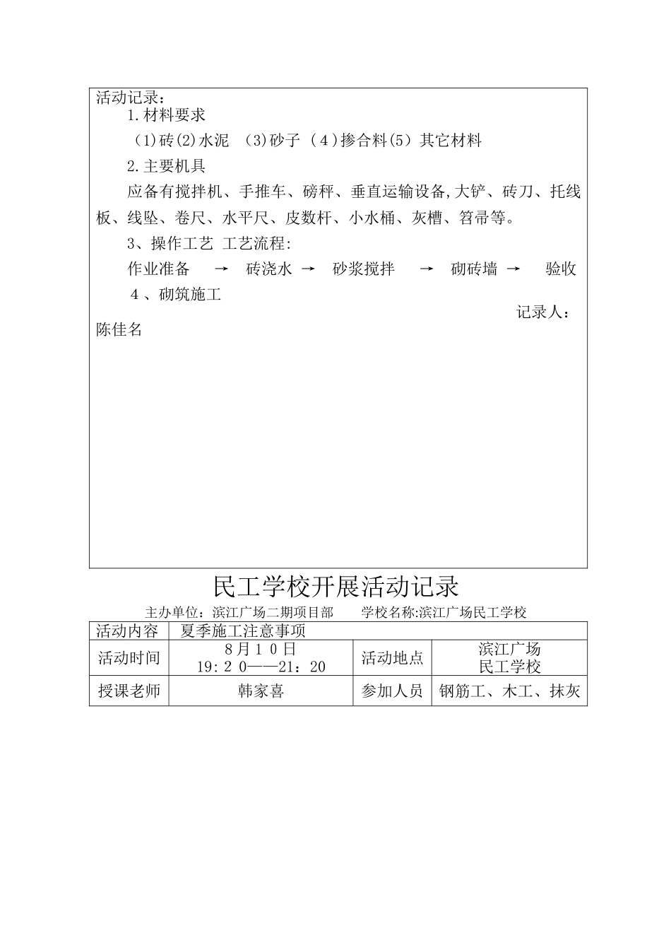 民工学校开展活动记录范例_第2页