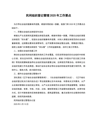 民间组织登记管理2025年工作要点
