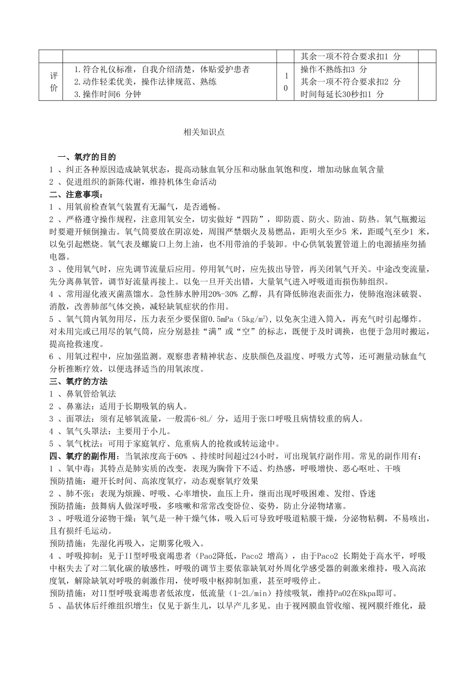 氧气吸入法操作方法及评分标准_第2页