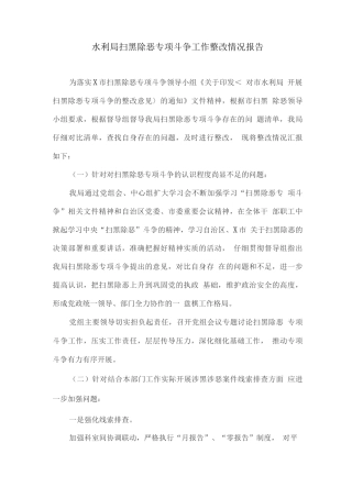 水利局扫黑除恶专项斗争工作整改情况报告