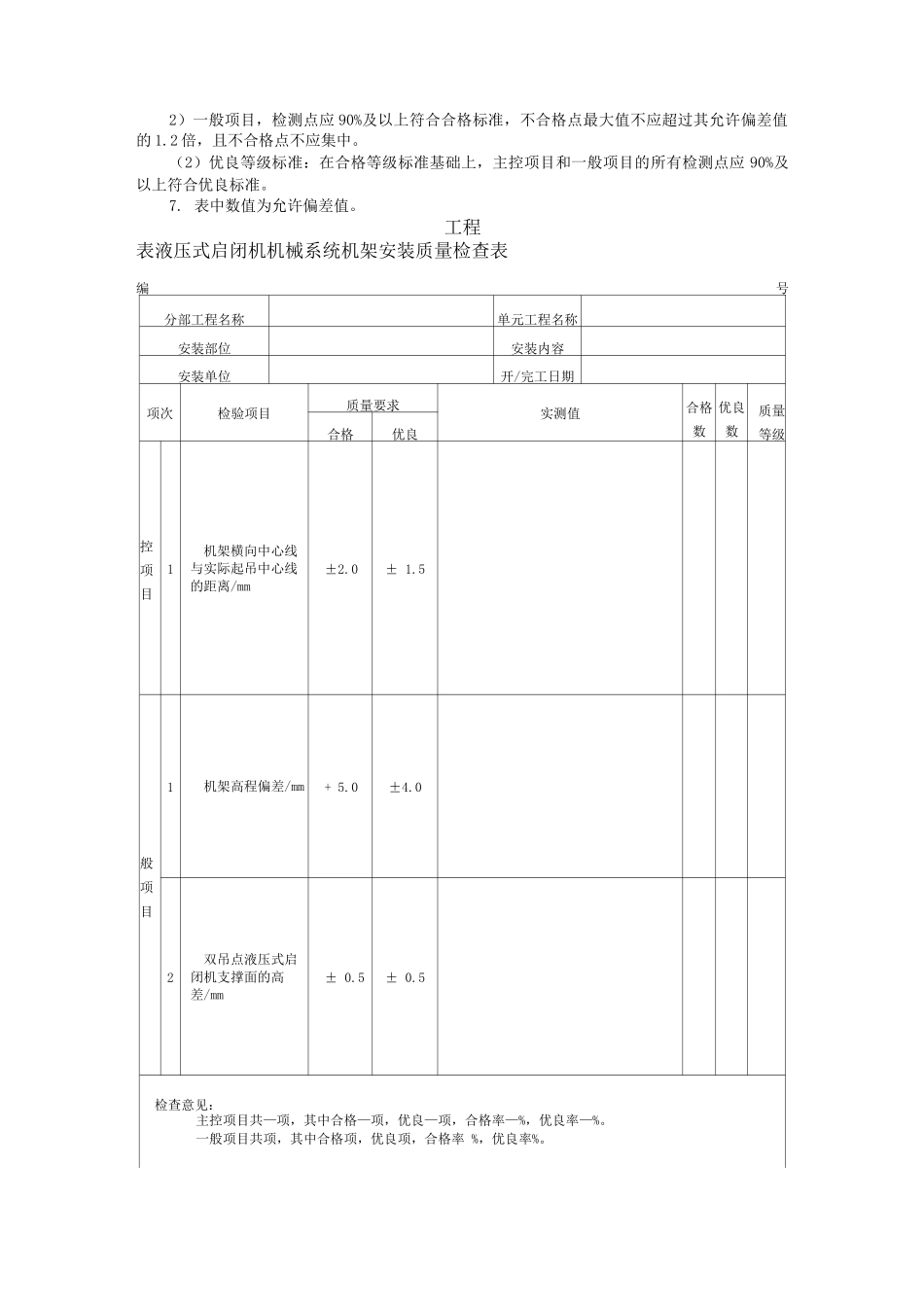 水利工程水工金属结构安装液压式启闭机单元工程安装质量验收评定表填表要求_第3页