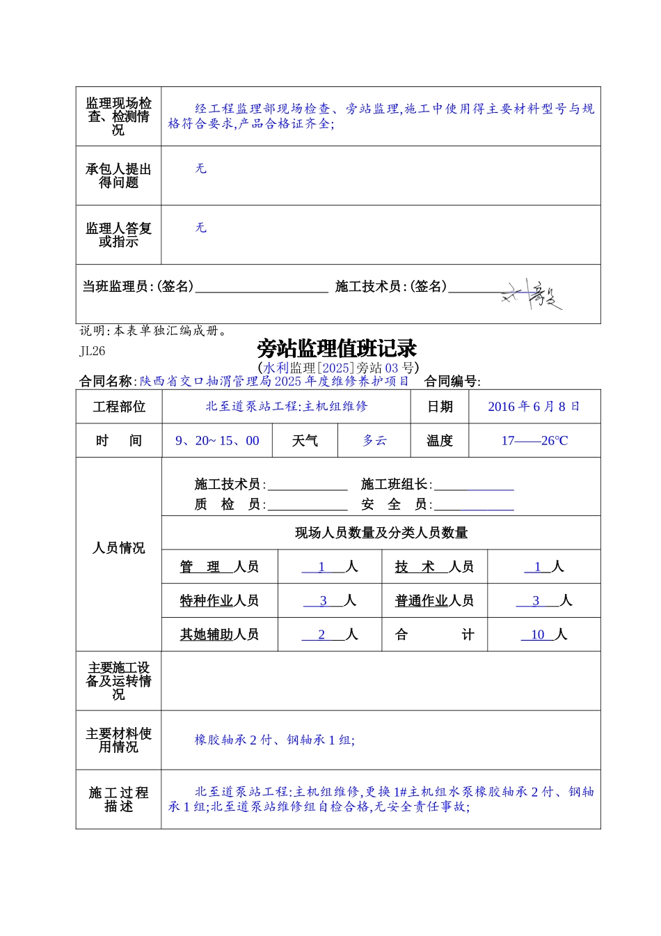 水利工程监理旁站值班记录_第3页