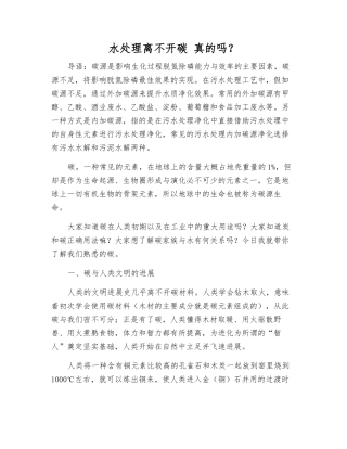 水处理离不开碳-真的吗？