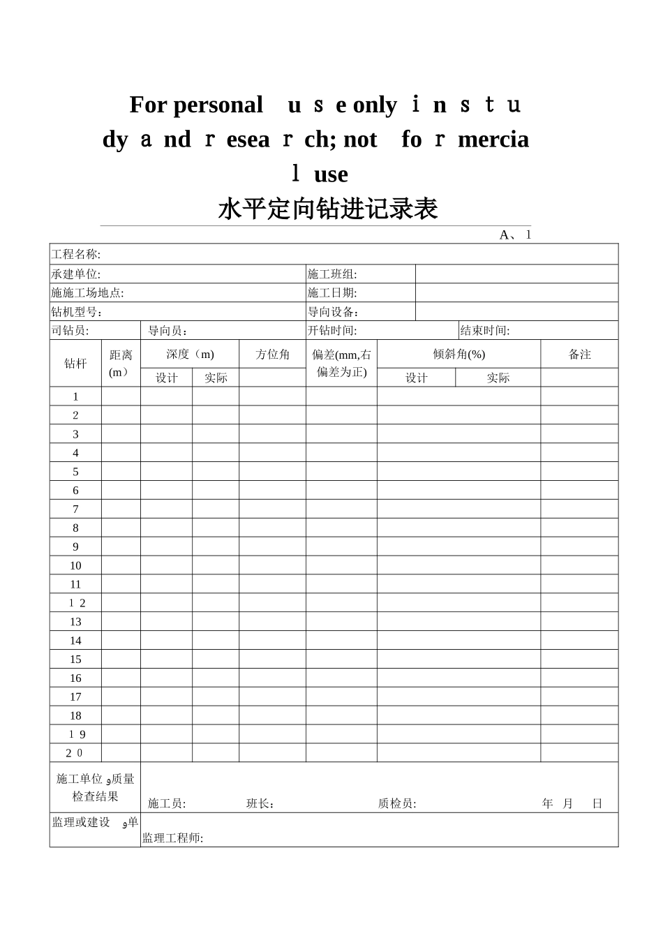 水平定向钻进记录表_第1页