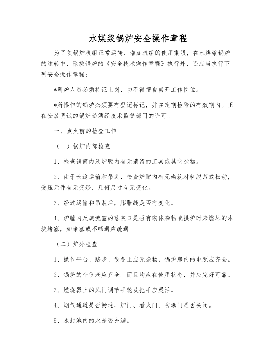 水煤浆锅炉安全操作规程_第1页