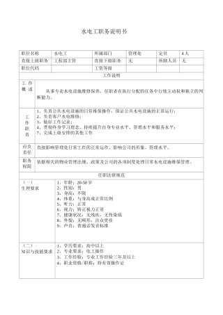 水电工职务说明书