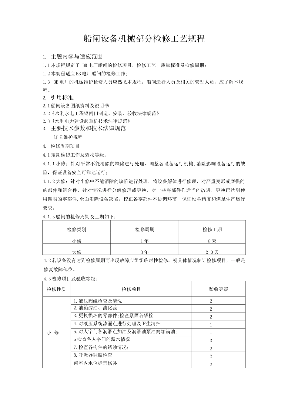 水电站船闸设备机械部分检修工艺规程_第1页