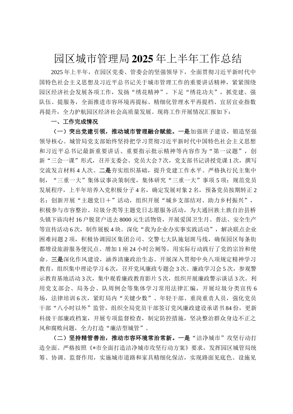 园区城市管理局2025年上半年工作总结_第1页