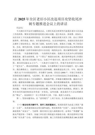 在2025年全区老旧小区改造项目攻坚收尾冲刺专题推进会议上的讲话