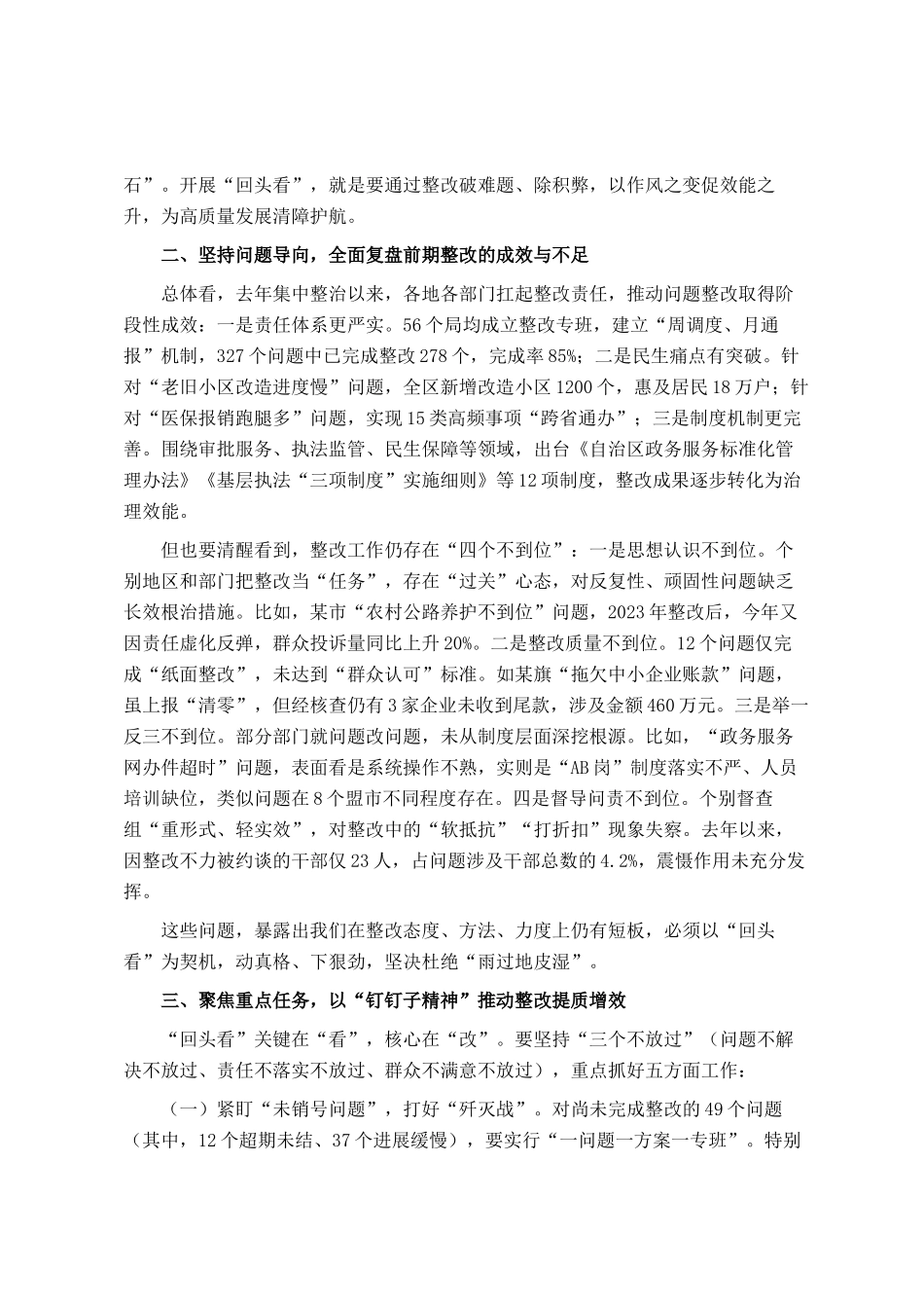 在2025年全区政府系统集中整治问题整改回头看专题会议上的讲话_第2页