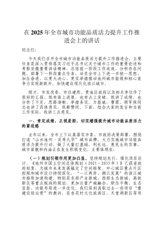 在2025年全市城市功能品质活力提升工作推进会上的讲话