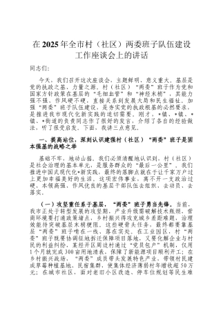 在2025年全市村（社区）两委班子队伍建设工作座谈会上的讲话