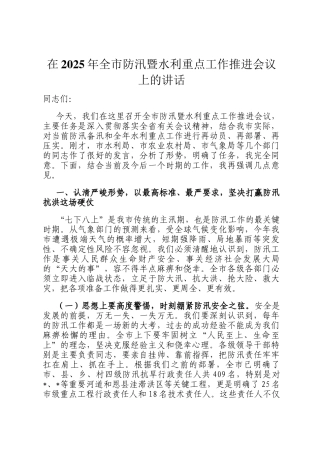 在2025年全市防汛暨水利重点工作推进会议上的讲话