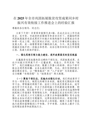 在2025年全市巩固拓展脱贫攻坚成果同乡村振兴有效衔接工作推进会上的经验汇报