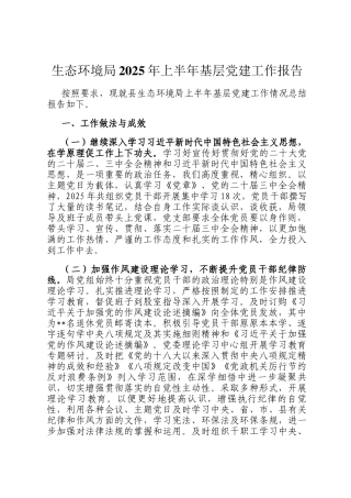 生态环境局2025年上半年基层党建工作报告