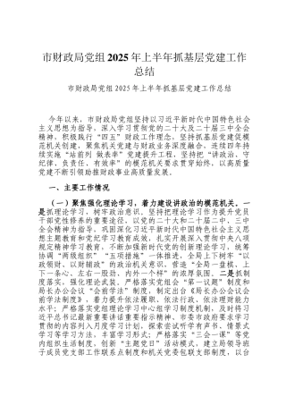 市财政局党组2025年上半年抓基层党建工作总结