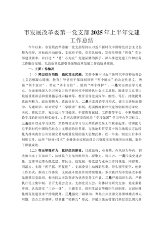 市发展改革委第一党支部2025年上半年党建工作总结