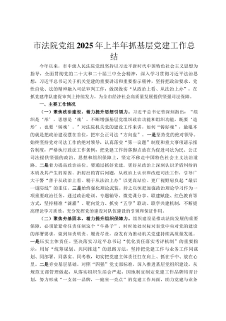 市法院党组2025年上半年抓基层党建工作总结