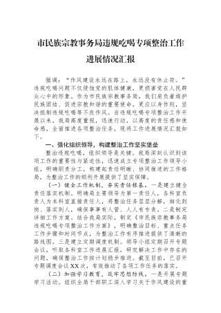 市民族宗教事务局违规吃喝专项整治工作进展情况汇报