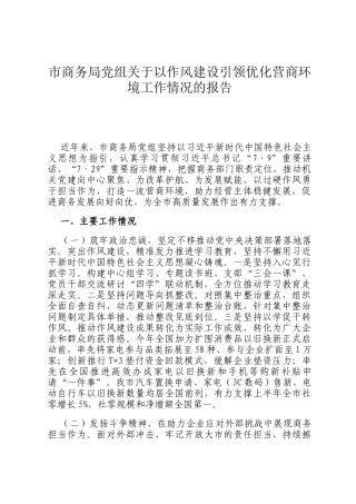 市商务局党组关于以作风建设引领优化营商环境工作情况的报告
