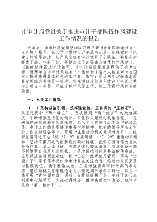 市审计局党组关于推进审计干部队伍作风建设工作情况的报告